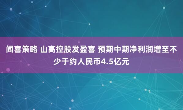 闻喜策略 山高控股发盈喜 预期中期净利润增至不少于约人民币4.5亿元